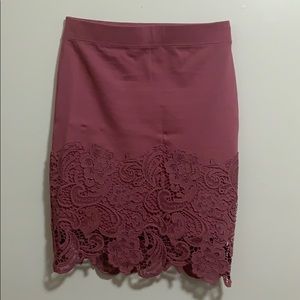 Junior Pencil Skirt With Lace, Midi, Color- Mauve
